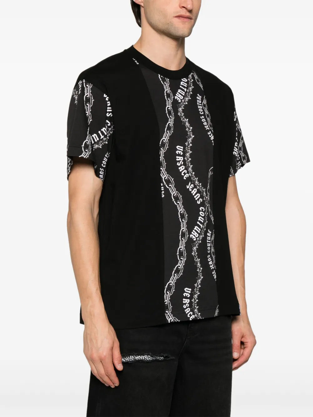 Versace Jeans Couture Black Mens Graphic Chain Print T-Shirt