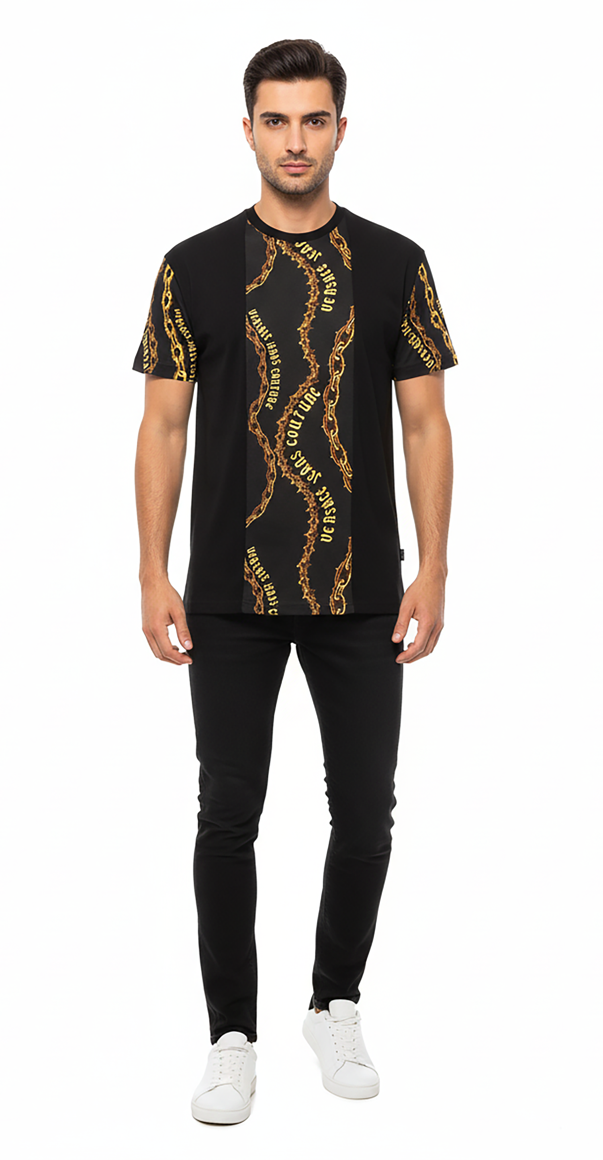 Versace Jeans Couture Black/Gold Mens Baroque Chain Print T-Shirt