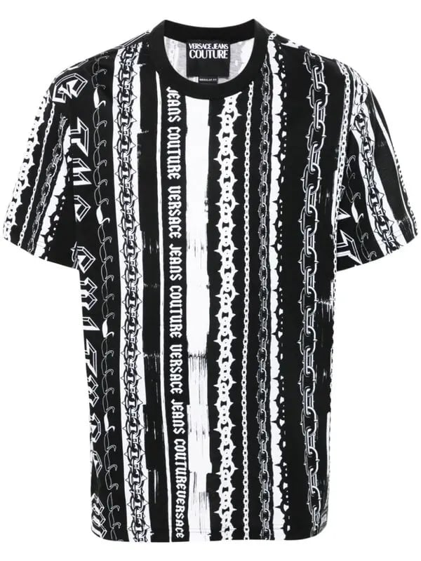 Versace Jeans Couture Black/White Mens Baroque Chain Print Panel T-Shirt