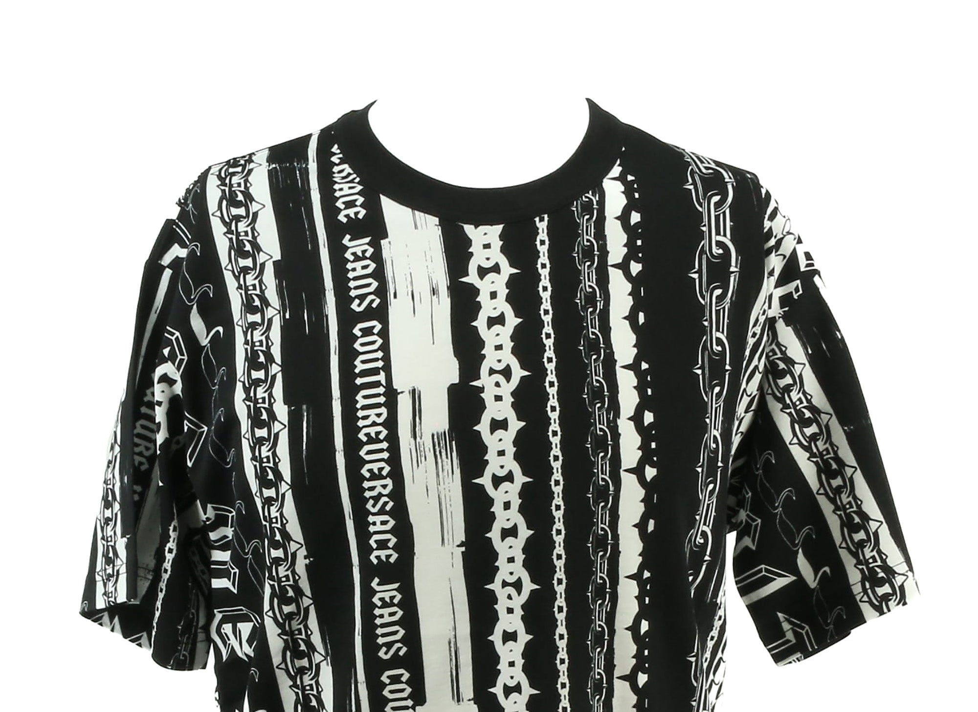 Versace Jeans Couture Black/White Mens Baroque Chain Print Panel T-Shirt