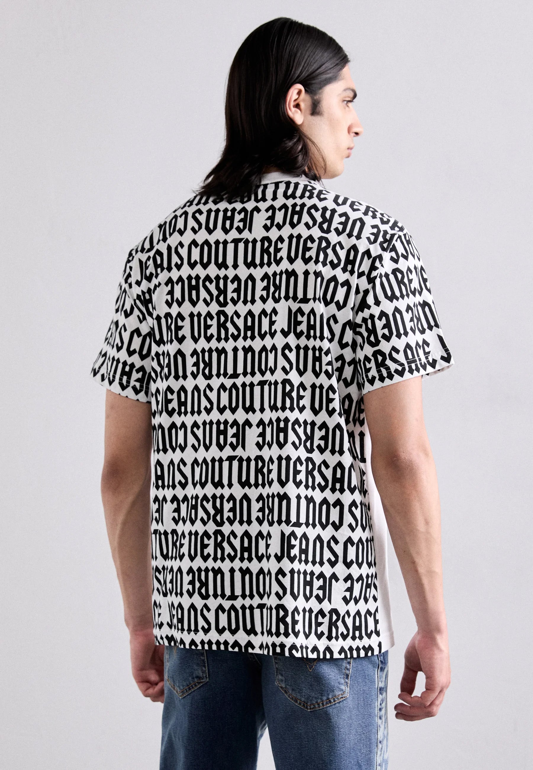 Versace Jeans Couture White Mens Monochrome All-Over Graphic T-Shirt