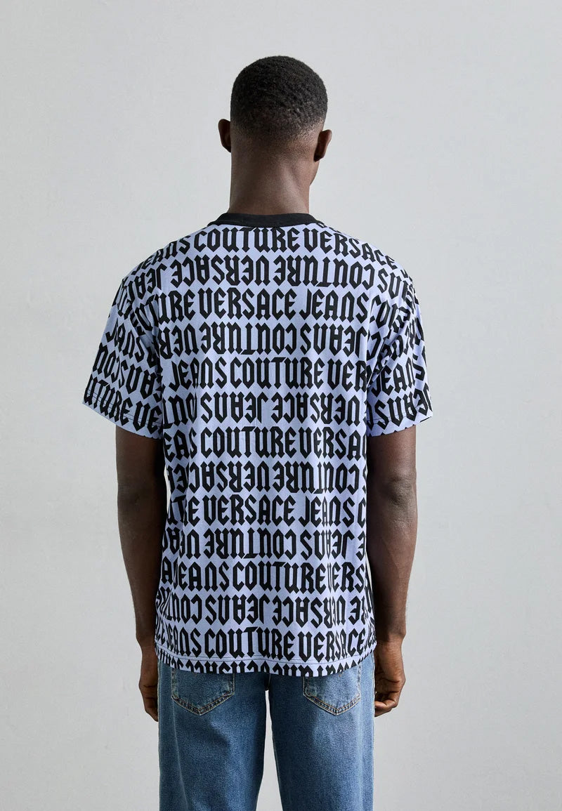 Versace Jeans Couture Black Mens Logo-Print Black T-Shirt with Blue Accents