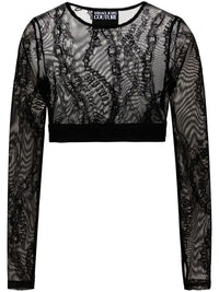 Versace Jeans Couture Black Long Sleeve Mesh Print Crop Top-