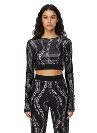 Versace Jeans Couture Black Long Sleeve Chain Print Crop Top-