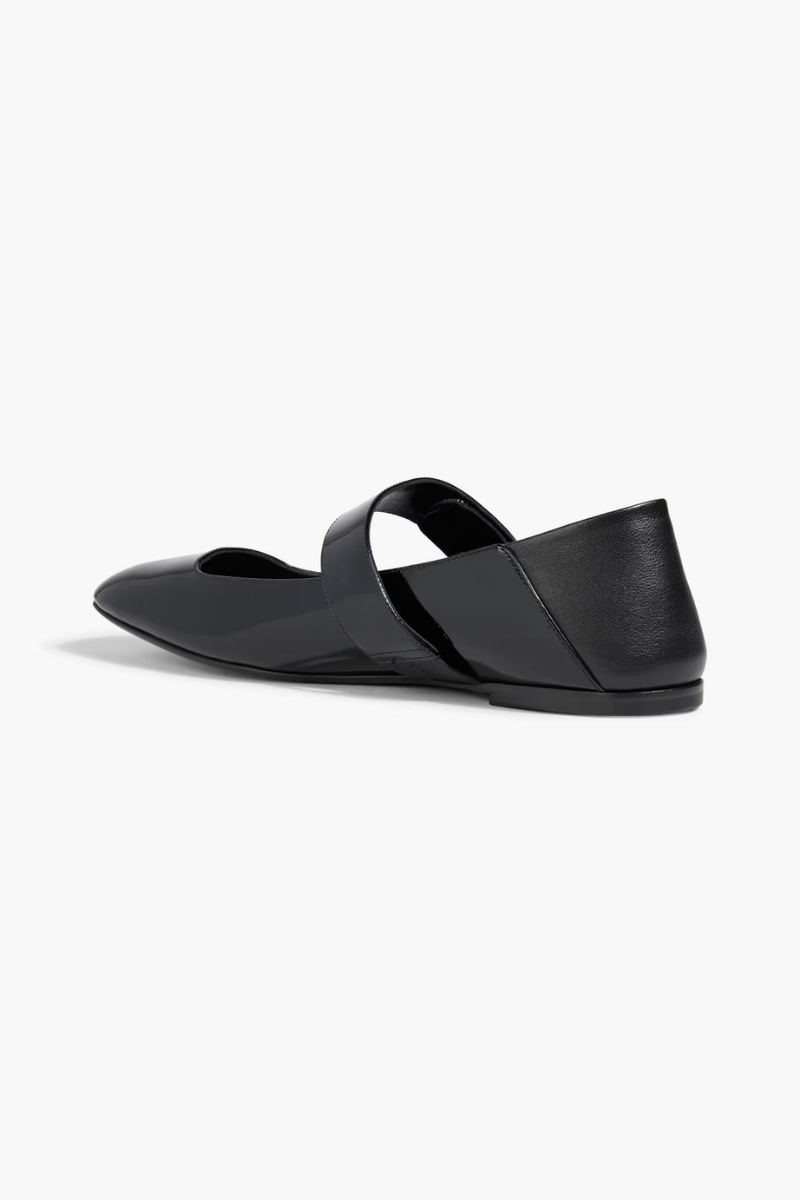 Valentino Garavani Vlogo Locker Square-Toe Mary-Jane Patent Ballerina In Black