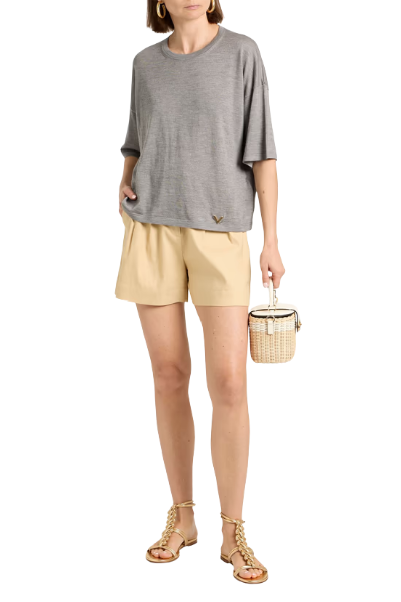Valentino Garavani Valentino Garavani Embellished Cashmere And Silk-Blend T-Shirt Grigio Melange 3B3Kc48S858_080