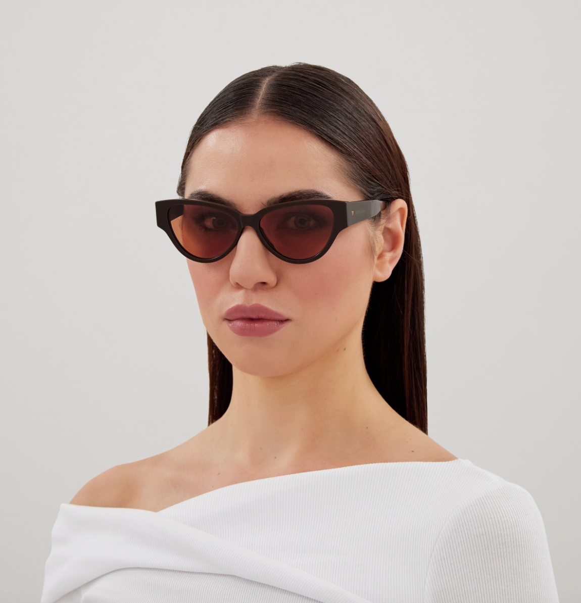 Bottega Veneta BV1319S-003 Glossy Brown Cat-Eye Sunglasses