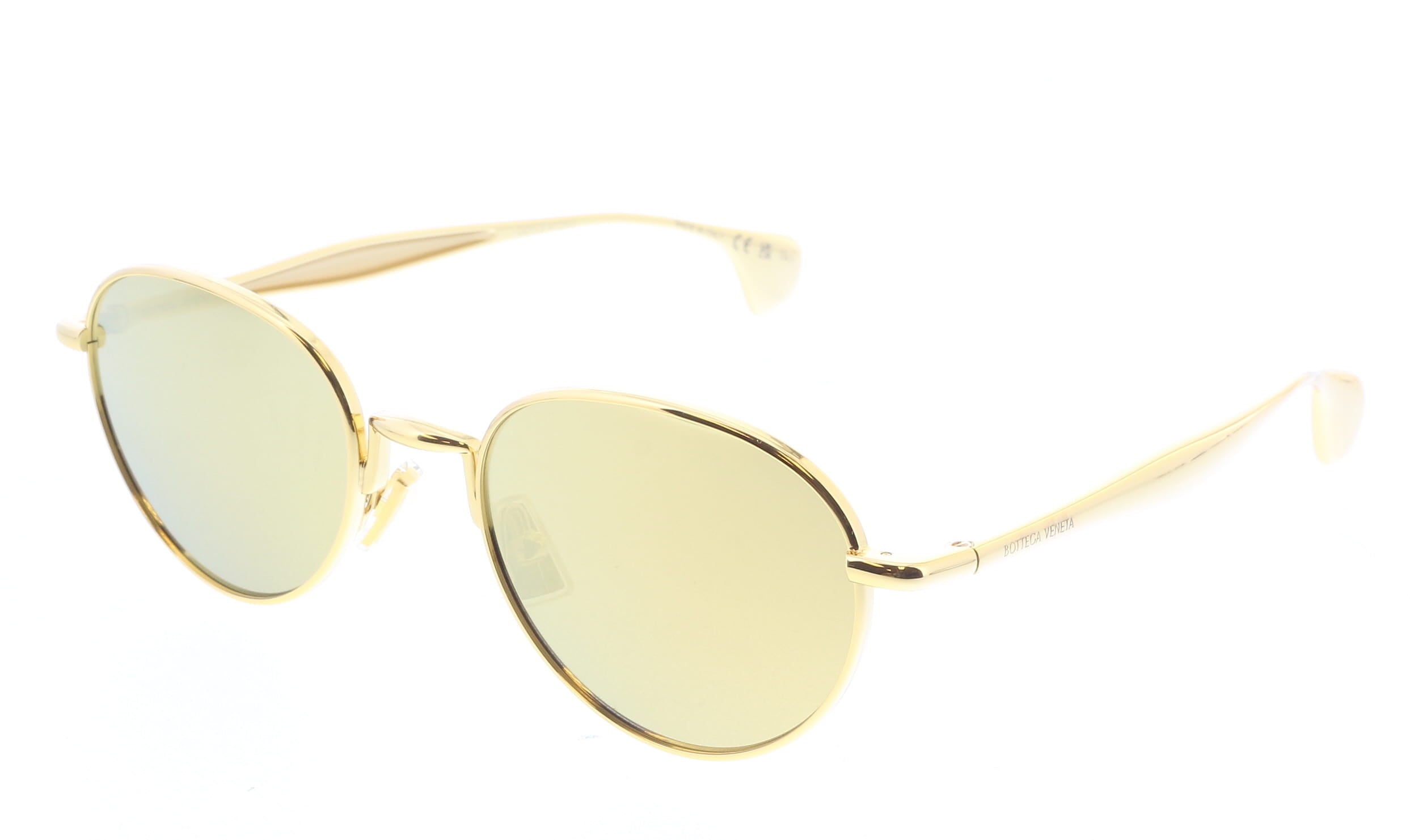 Bottega Veneta BV1396S-002 Gold Round Sunglasses Mirrored