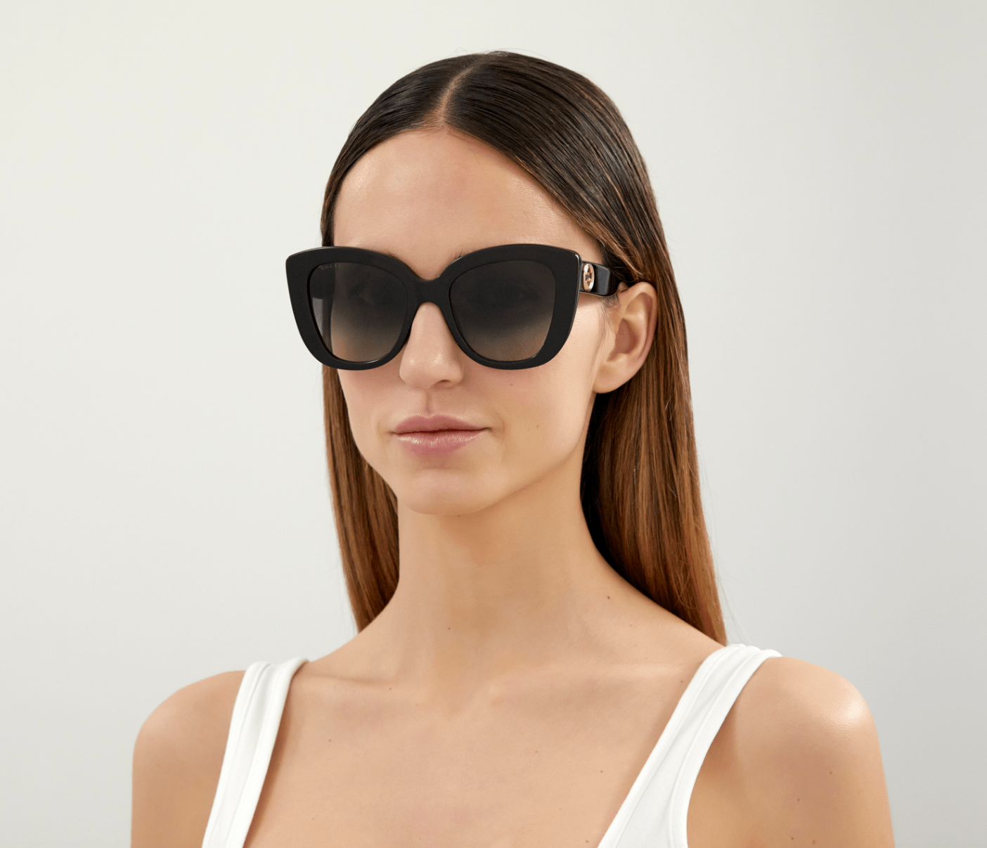 Gucci GG0327S-001 Oversized Black Cat-Eye Sunglasses