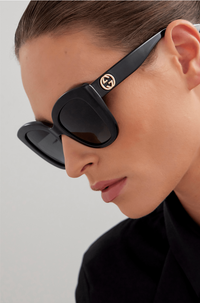Gucci GG0327S-001 Oversized Black Cat-Eye Sunglasses