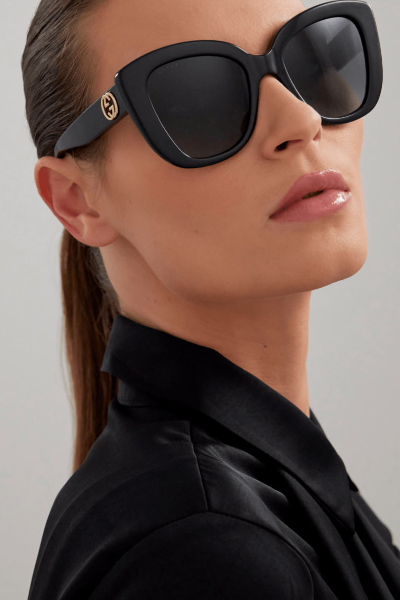 Gucci GG0327S-001 Oversized Black Cat-Eye Sunglasses