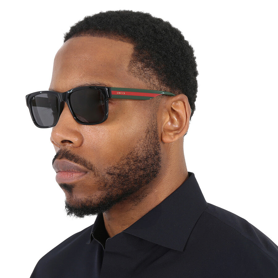 Gucci GG0340S-006 Rectangle Frame Sunglasses with Green-Red Detail
