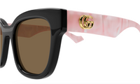 Gucci GG0998S-005 Bold Square Sunglasses with Glossy Black Frame and Pink Marble