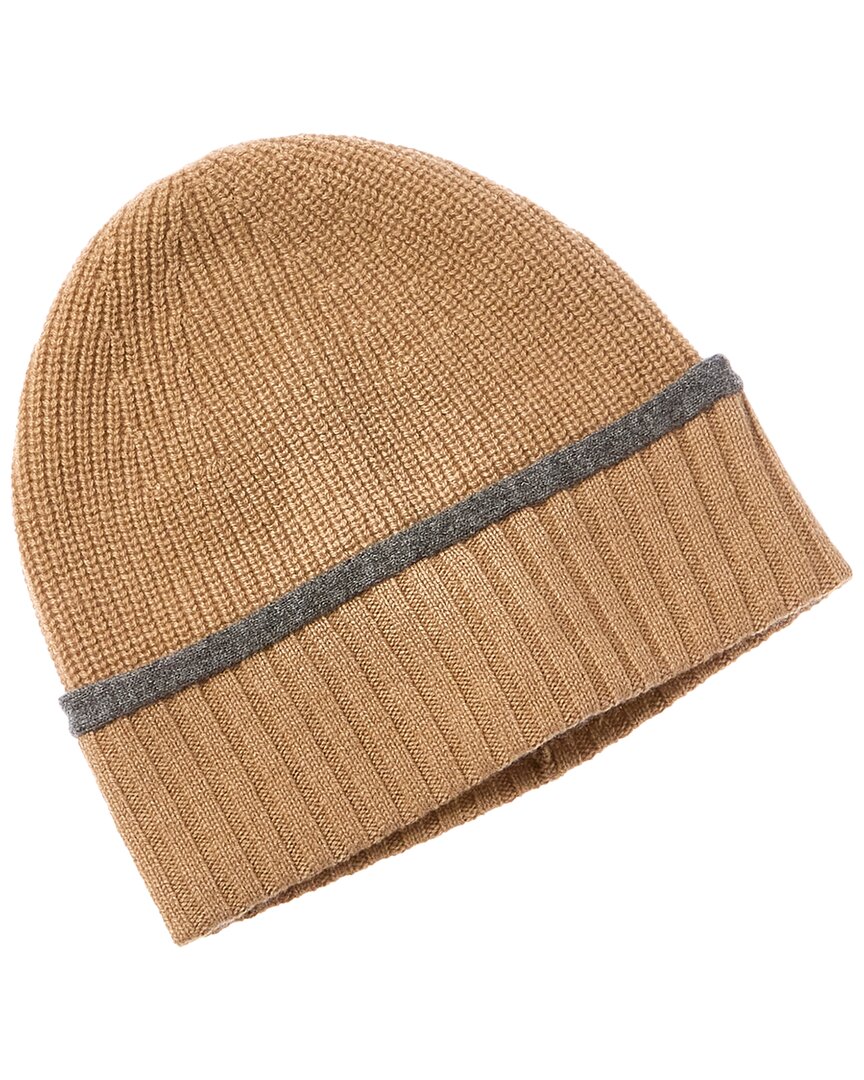 Amicale Cashmere Tipped Cuff Ribbed Cashmere Beanie