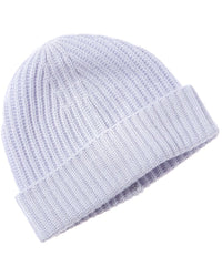 Amicale Cashmere Chunky Rib Cuffed Cashmere Hat Blue One Size