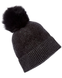 Amicale Cashmere 2-Tone Ribbed Cuffed Cashmere Hat