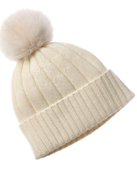 Phenix Wide Rib Cuffed Cashmere Hat, White