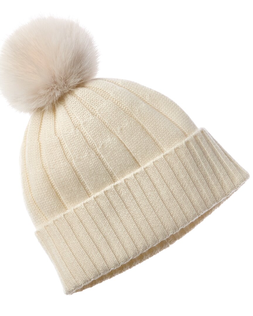 Phenix Wide Rib Cuffed Cashmere Hat, White