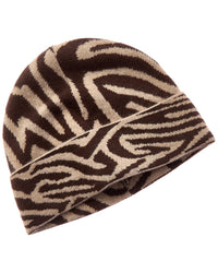 Amicale Cashmere Zebra Jacquard Cuffed Cashmere Hat