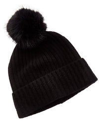 Amicale Cashmere Cable Detail Rib Cuffed Cashmere Hat