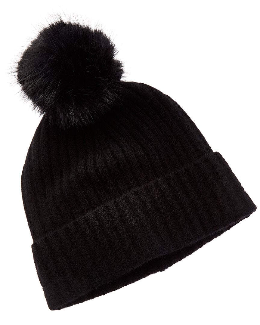 Amicale Cashmere Cable Detail Rib Cuffed Cashmere Hat