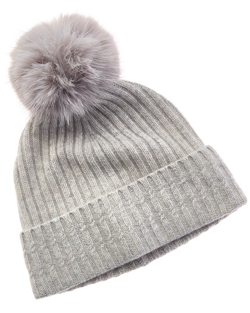Amicale Cashmere Cable Detail Rib Cuffed Cashmere Hat