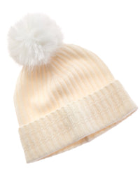 Amicale Cashmere Cable Detail Rib Cuffed Cashmere Hat