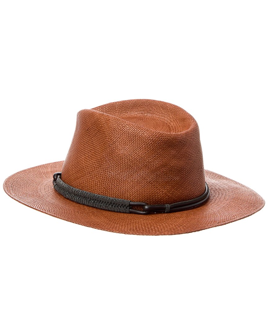 Brunello Cucinelli Brunello Cucinelli Leather-Trim Straw Hat