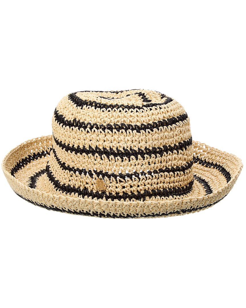 Bruno Magli Striped Crochet Straw Bucket Hat, Os, Brown