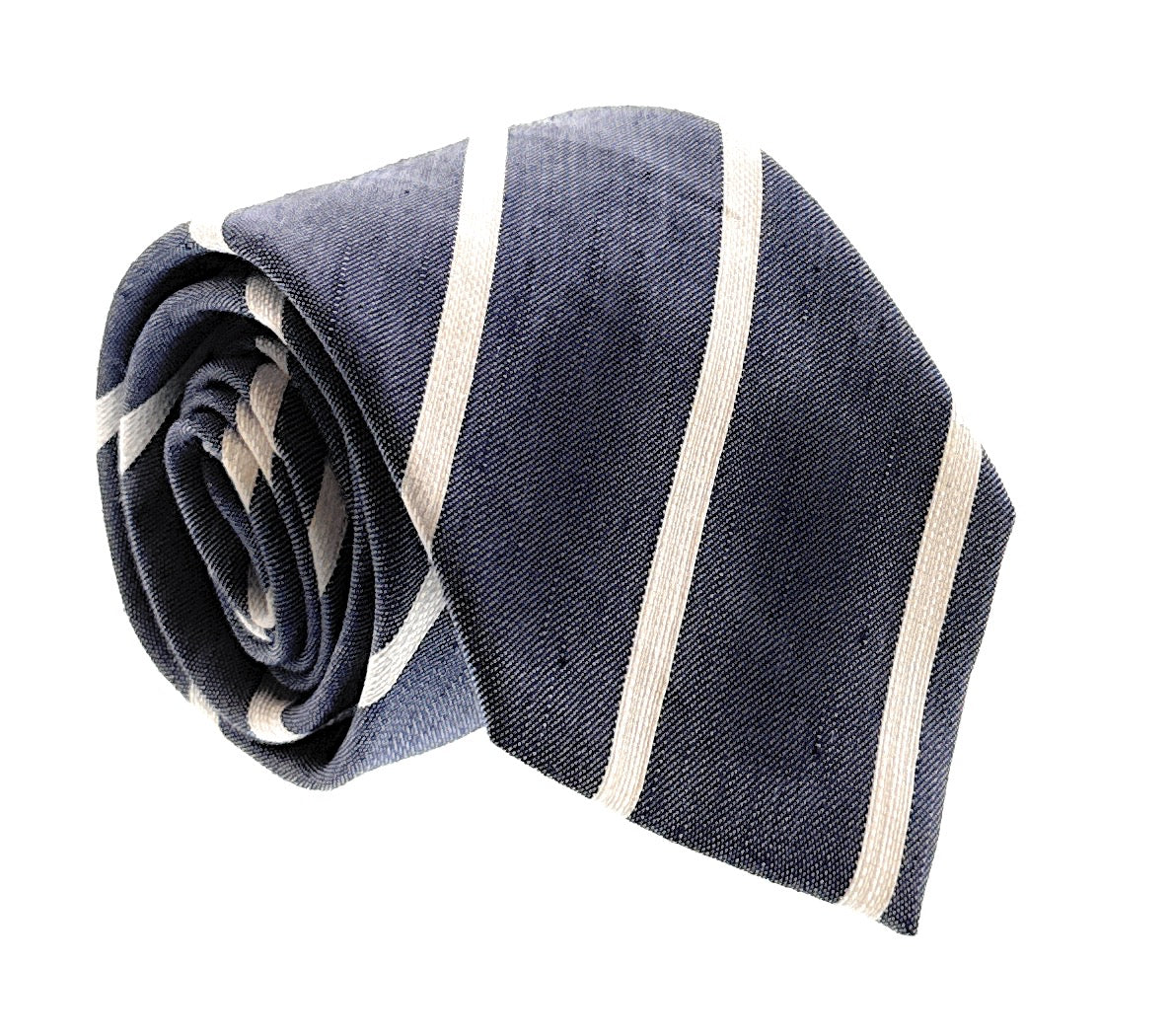Emporio Armani Light Blue White stripe pattern 70% Linen, 30% Silk Mens Tie