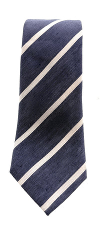 Emporio Armani Light Blue White stripe pattern 70% Linen, 30% Silk Mens Tie