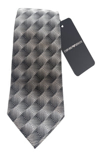 Emporio Armani Silver & Black Diamondweave pattern 100% Silk Mens Tie