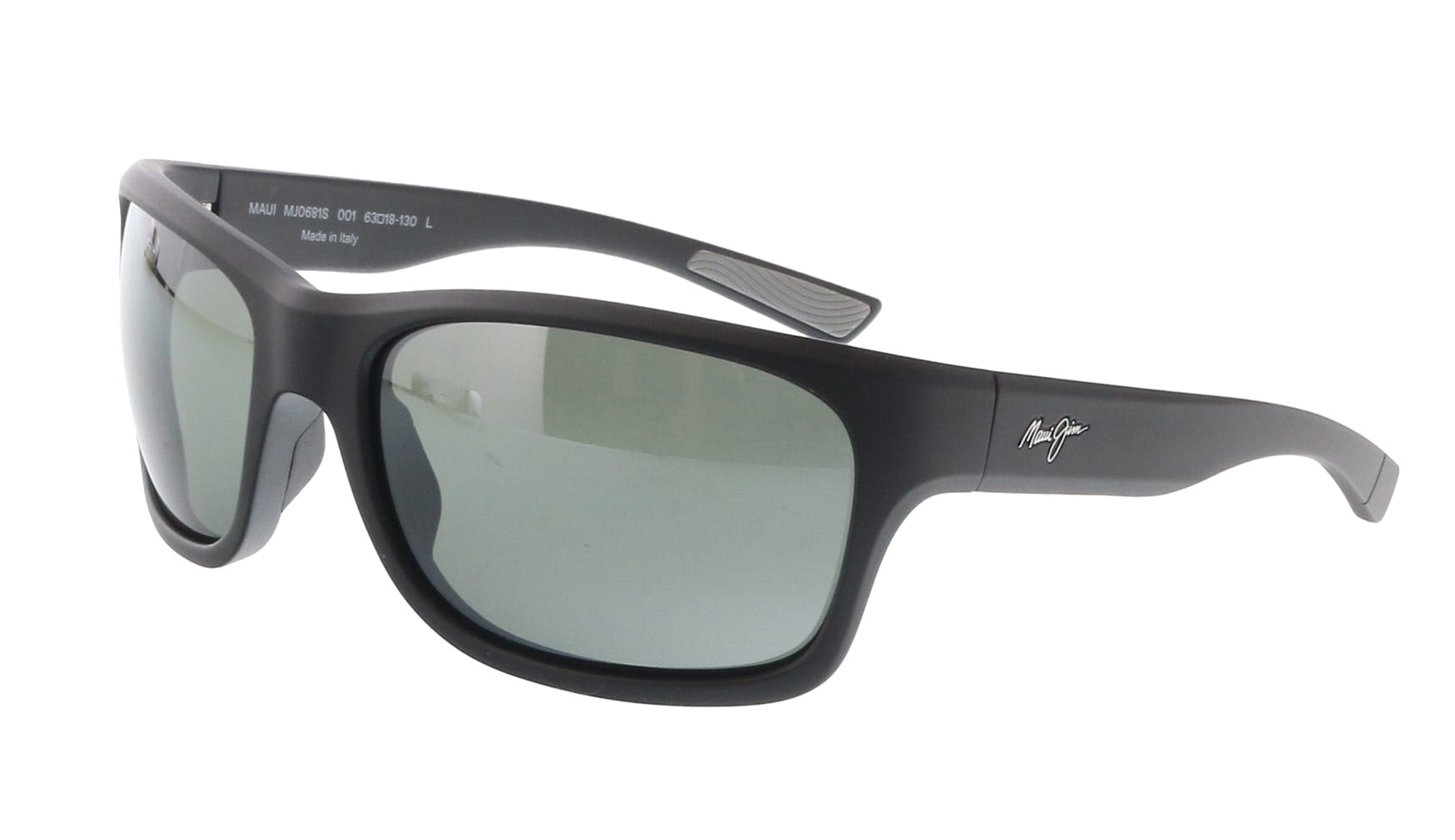 Maui Jim MJ0681S-001 Sleek Matte Black Wrap Grey Polarized