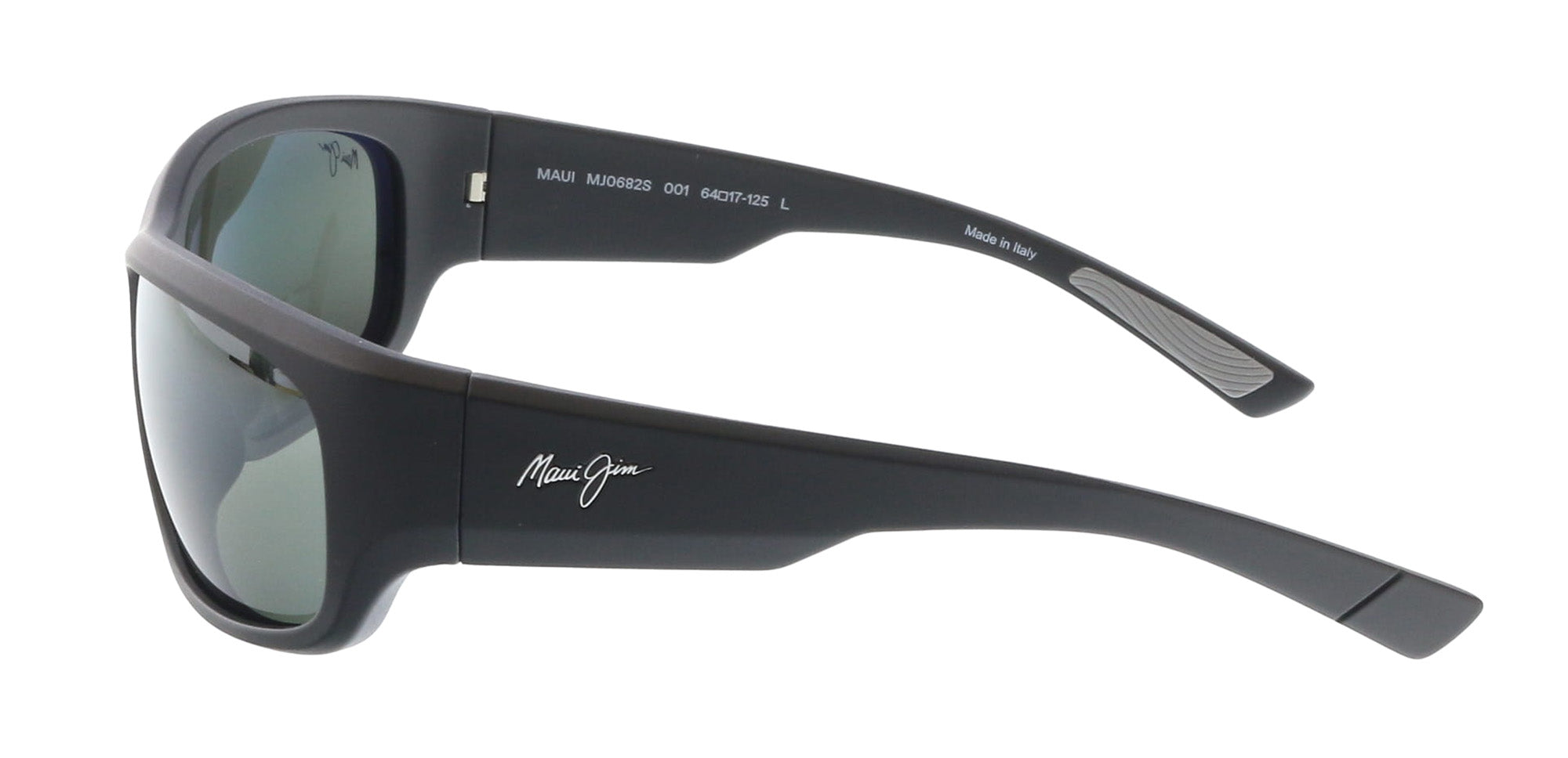 Maui Jim MJ0682S-001 Sleek Black Rectangular Wrap Gradient Grey Polarized