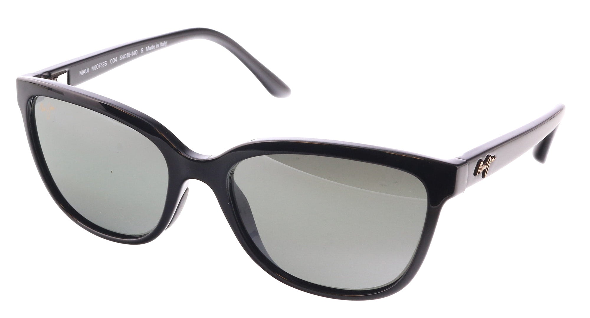 Maui Jim MJ0758S-004 Shiny Black Geometric Cat-Eye Sunglasses Polarized