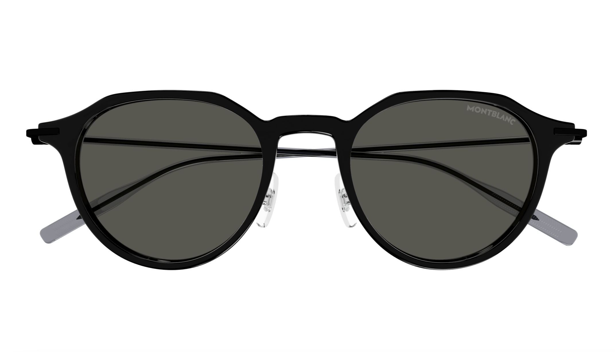 Montblanc MB0355S-001 Black Round Sunglasses Retro Metal Temple Design