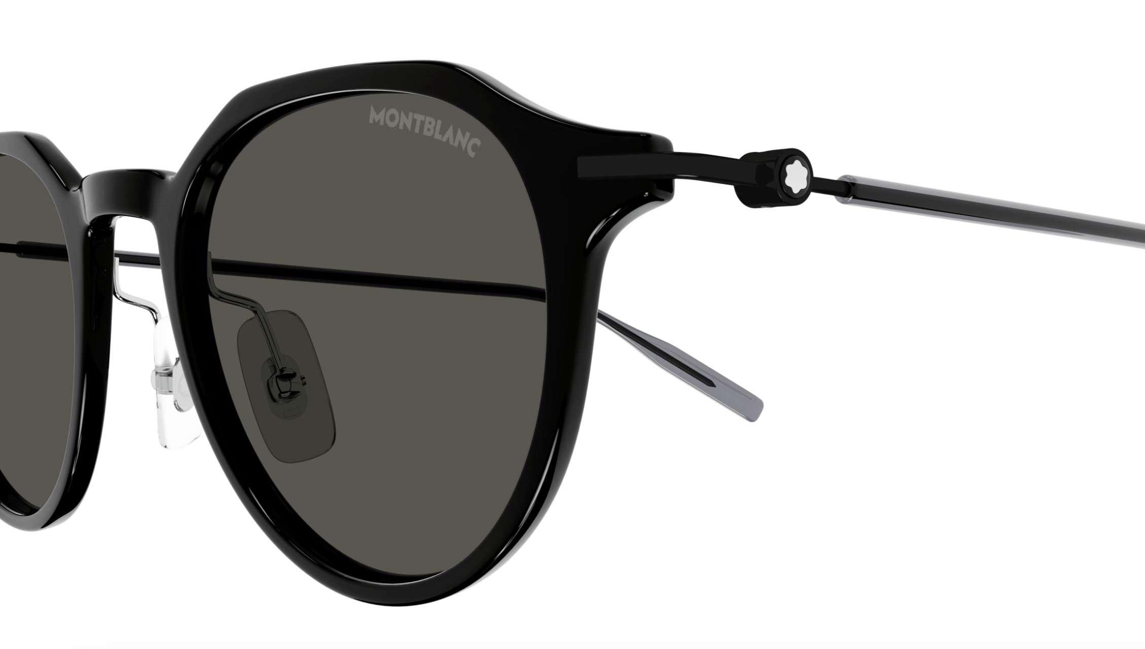 Montblanc MB0355S-001 Black Round Sunglasses Retro Metal Temple Design