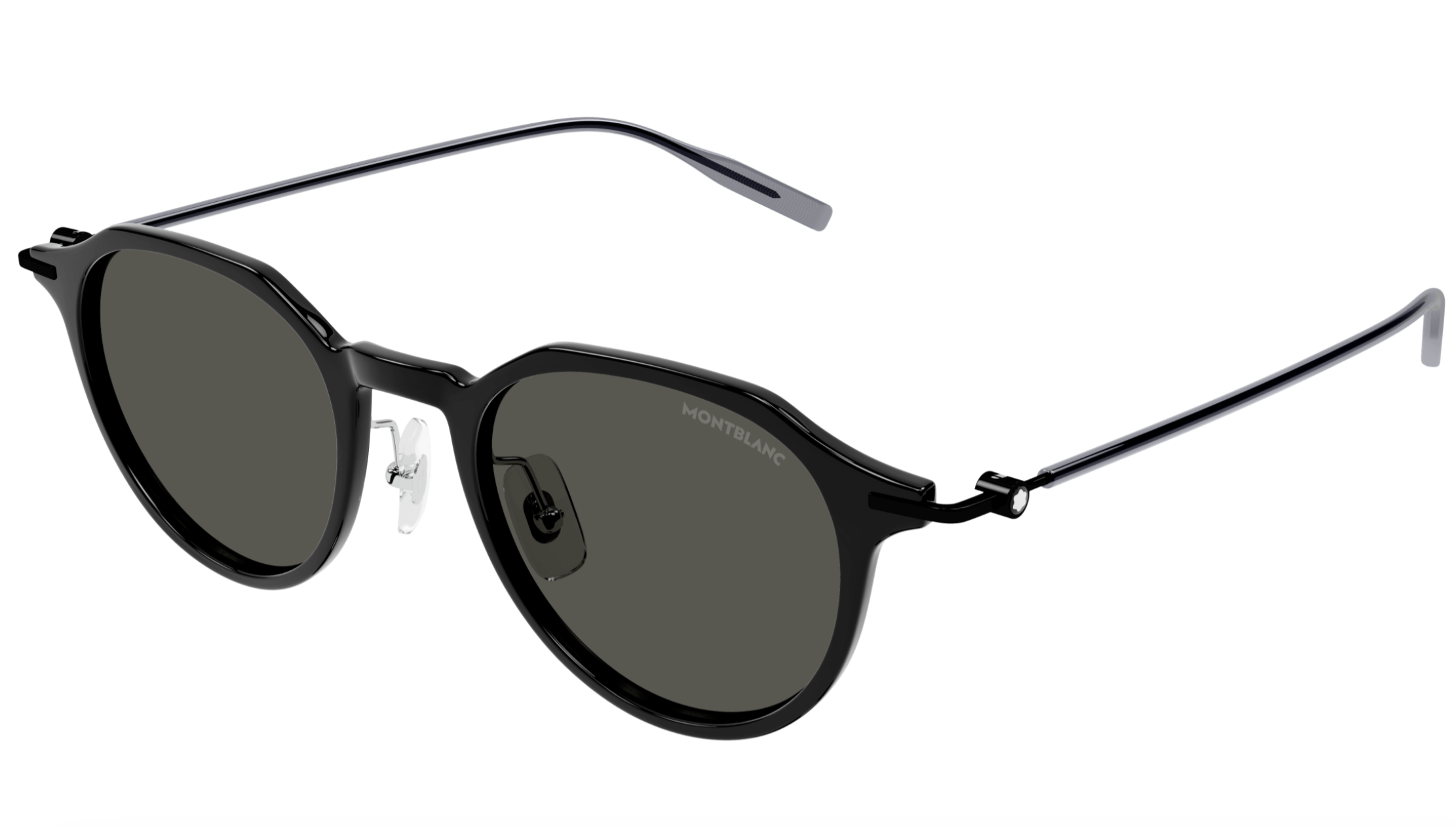Montblanc MB0355S-001 Black Round Sunglasses Retro Metal Temple Design