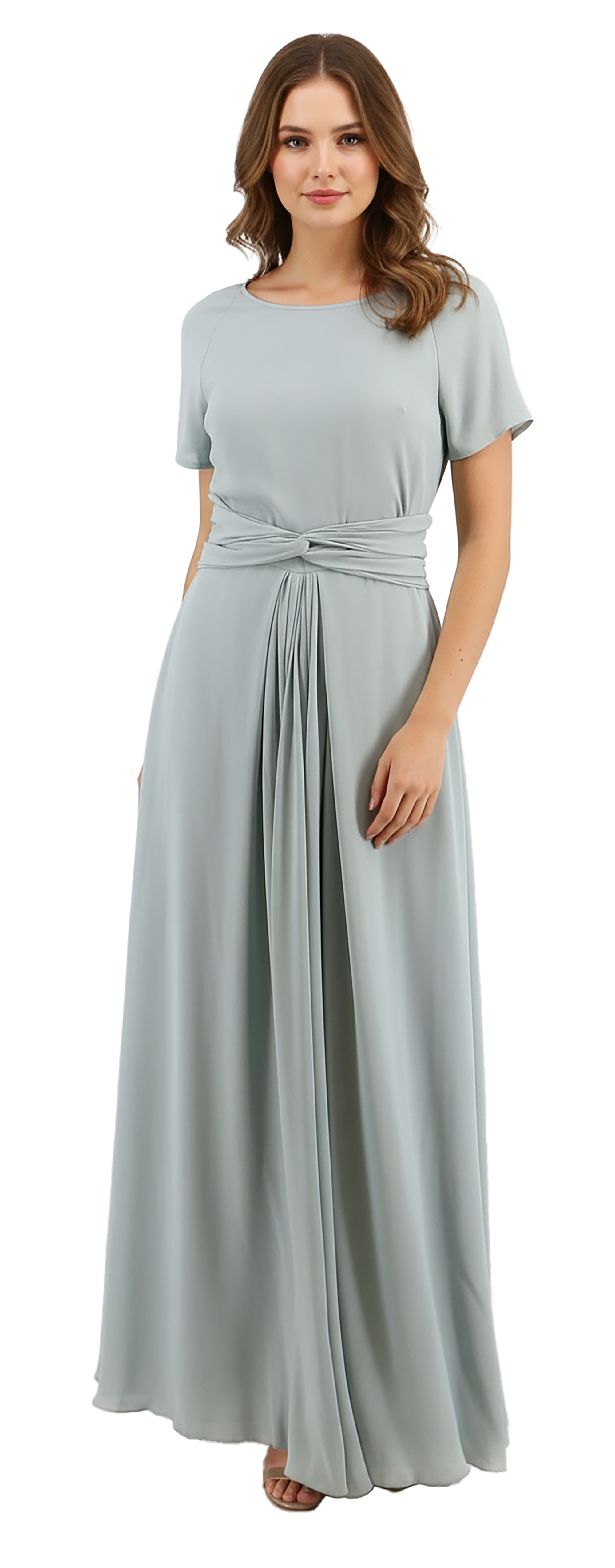 Emporio Armani Chiffon Silk Seafoam Green Short Sleeve Gown