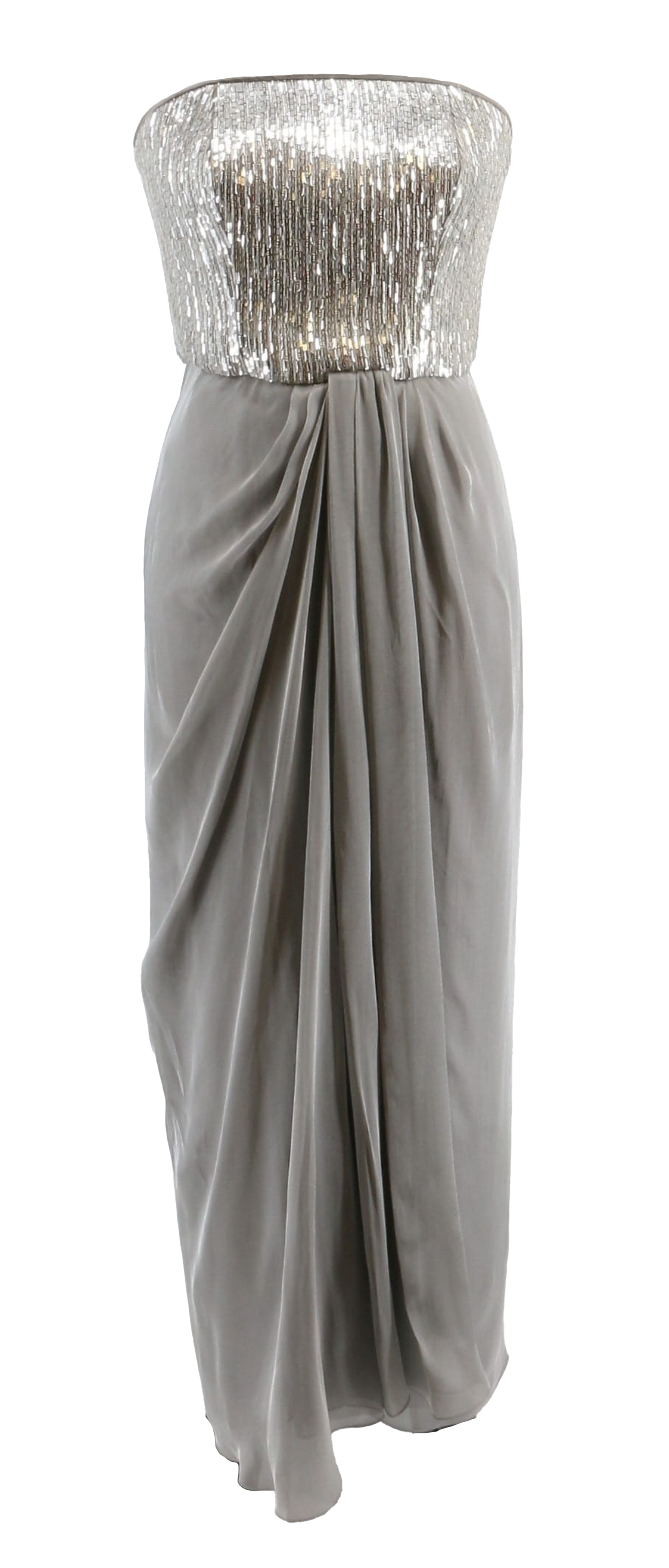 Emporio Armani Silver Beaded Column Strapless Gown
