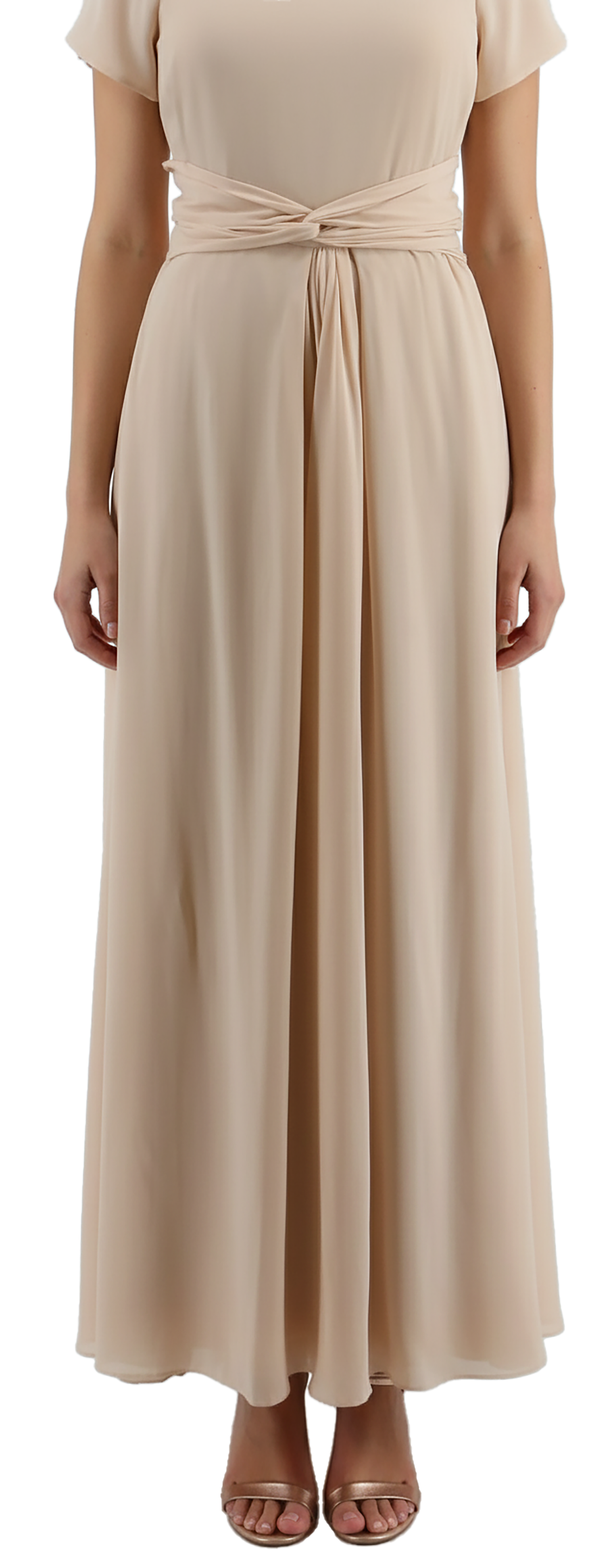 white christmas dresses Emporio Armani Chiffon Silk Light Peach Short Sleeve Gown – Bluefly main image 1