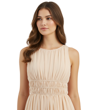 Emporio Armani Chiffon Silk Light Peach Midi Sleeveless Pleated Dress
