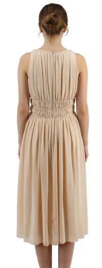 Emporio Armani Chiffon Silk Light Peach Midi Sleeveless Pleated Dress