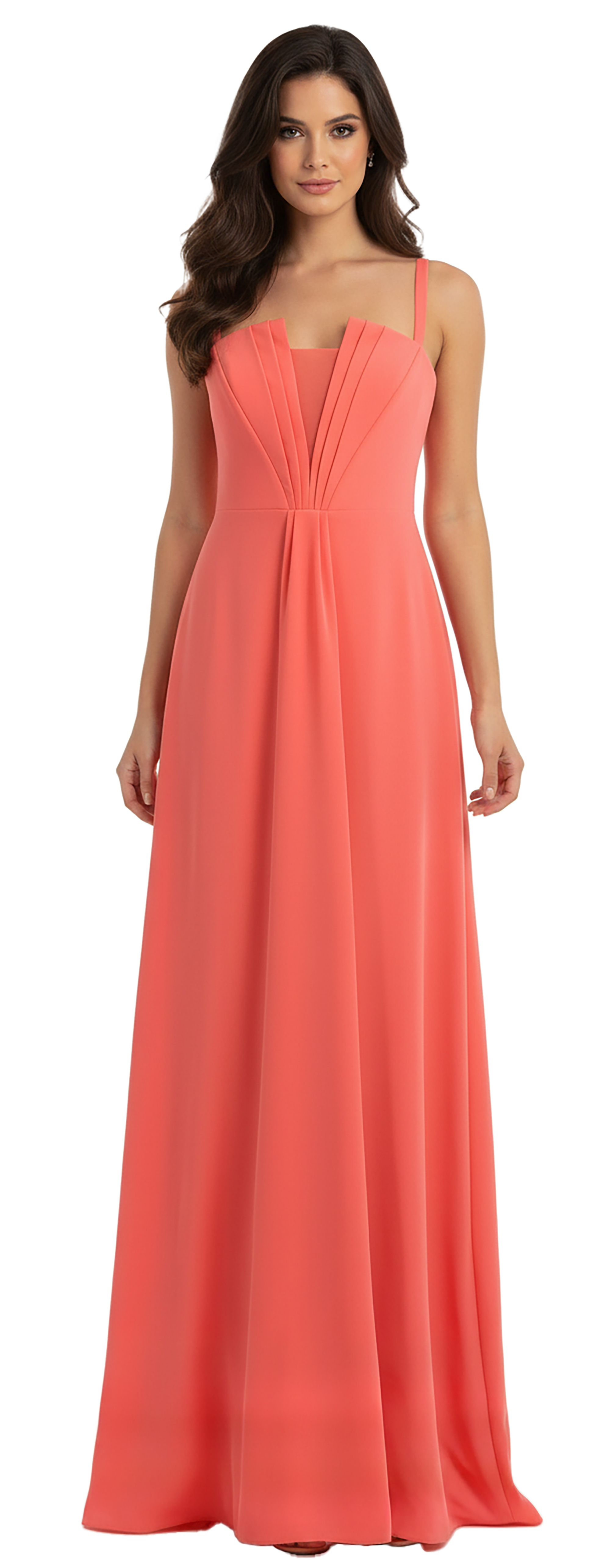 Emporio Armani Coral Pleated Bodice Floor-Length Evening Gown