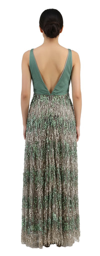dresses emporio armani Emporio Armani Grey and Green Sequin Embellished Deep-V Silk Evening G –  Bluefly