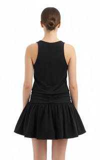 Emporio Armani Black Jersey V-Neck Drop-Waist Mini Dress-IT40