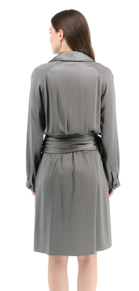 Emporio Armani Olive Grey Silk Wrap Mini Dress with Sash Waist-IT42