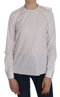 Dsquared² White Crew Neck Long Sleeve Cotton Women's Blouse