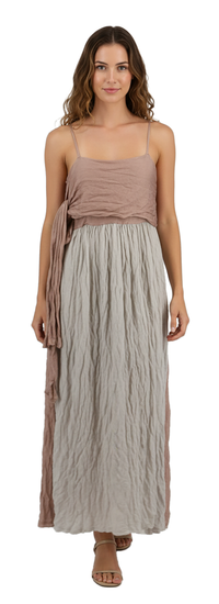 Emporio Armani Two-Tone Crinkled Silk Maxi Dress in Rose and Dove Grey-IT44