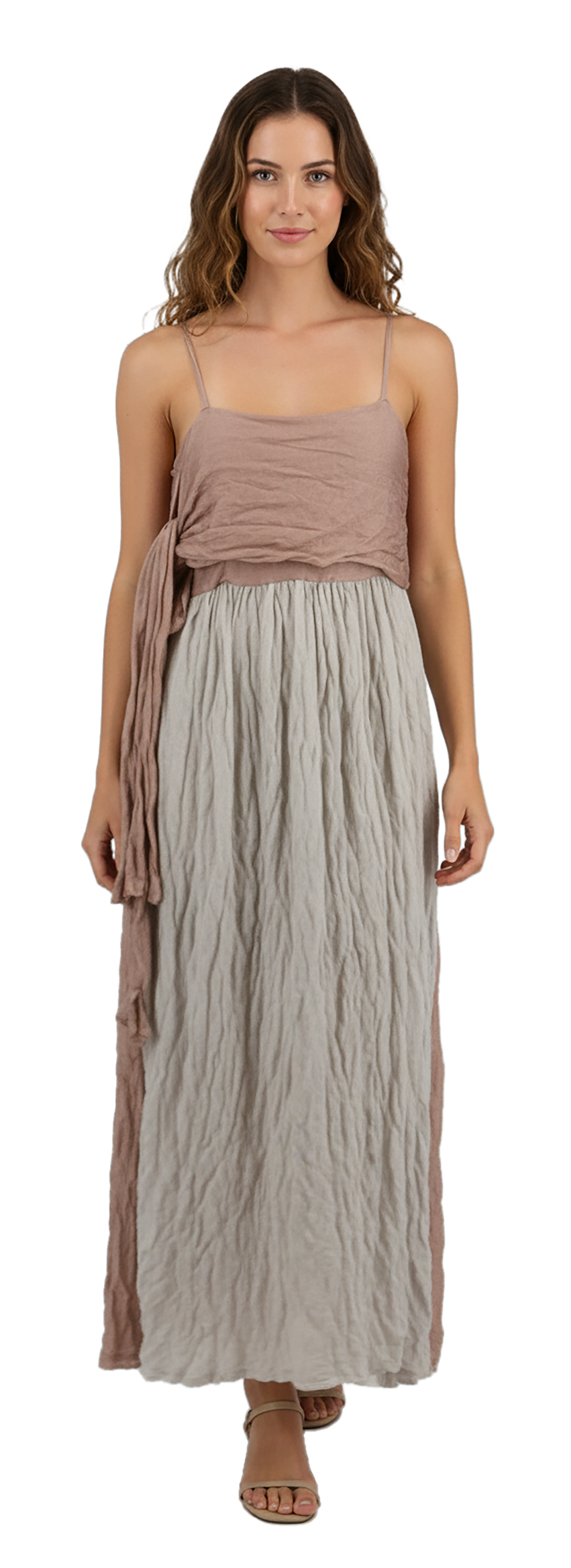 EMPORIO ARMANI Emporio Armani Two-Tone Crinkled Silk Maxi Dress in Rose and Dove Grey-IT42